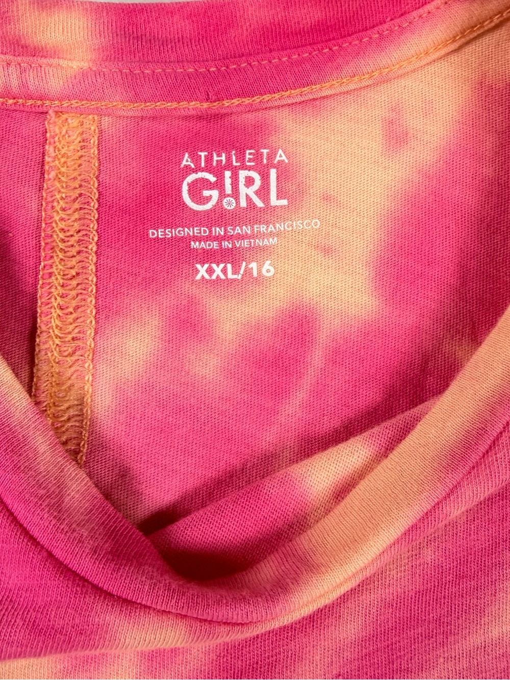 Athleta Girl Tie Dye Sleeveless Tank Top XXL 16 Pink Peach Cotton Athletic - Picture 7 of 9